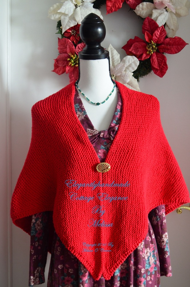 Tasha Tudor style cottage elegance kindred spirit cotton shawl hand knit wool shawl PDF pattern Forever Christmas Red Wool Cottage scarf and hand warmers