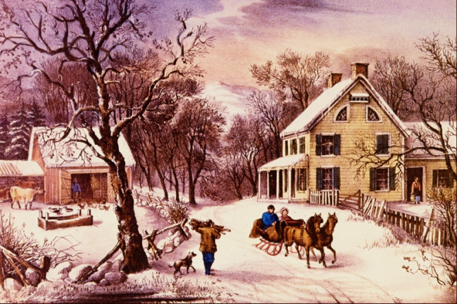 An Old Fashioned thanksgiving Currier and Ives Over The River and through the snow Thanksgiving blessings family gathering 